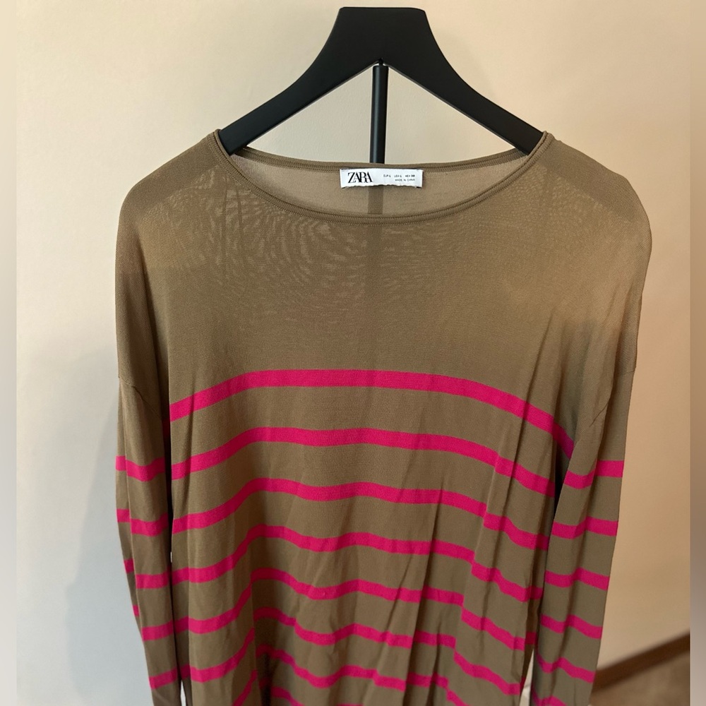 Zara Tan and Pink Striped Long Sleeve